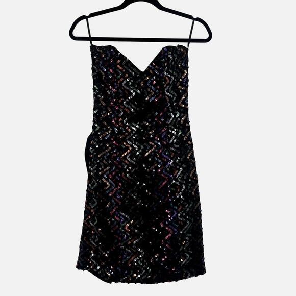 Vintage Gunne Sax Strapless Black Rainbow Sequin Minidress with Bow Size 5/6 - Picture 1 of 16
